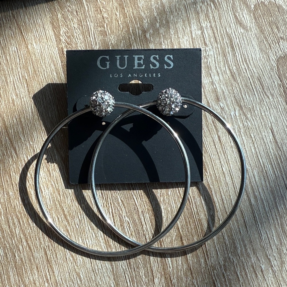 NWT Guess Sparkling Silver Hoop Earrings